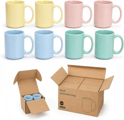 PYD Life 8 Pack Sublimation Mugs 15 OZ Mixed Macaron Colors Ceramic Cups | by PYDLife