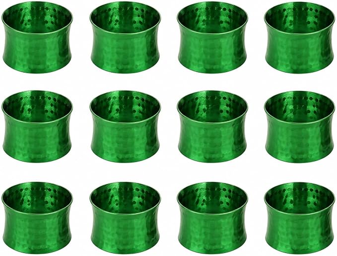 ITOS365 Green Napkin Rings Set of 12, Handmade Hammered Metal Napkin Ring - Image 2