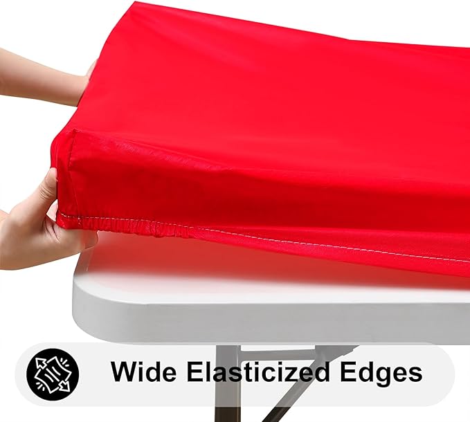 Smiry Rectangle Tablecloth, Elastic Fitted Flannel Backed Vinyl Tablecloths for 4ft Folding Tables, Waterproof Wipeable Table Covers for Indoor, Outdoor, Picnic and Camping (Red, 30"x48")