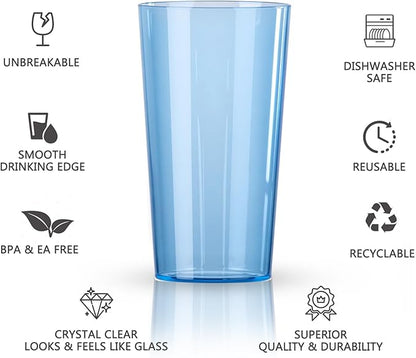 Liacere Plastic Drinking Glasses (Set of 12) 18 oz Highball Blue Reusable Plastic Glasses Colors，Kitchen Water Glasses Cup, Bar Tumbler Glassware Set for Beer, Juice, Cocktail, Whiskey, Milk