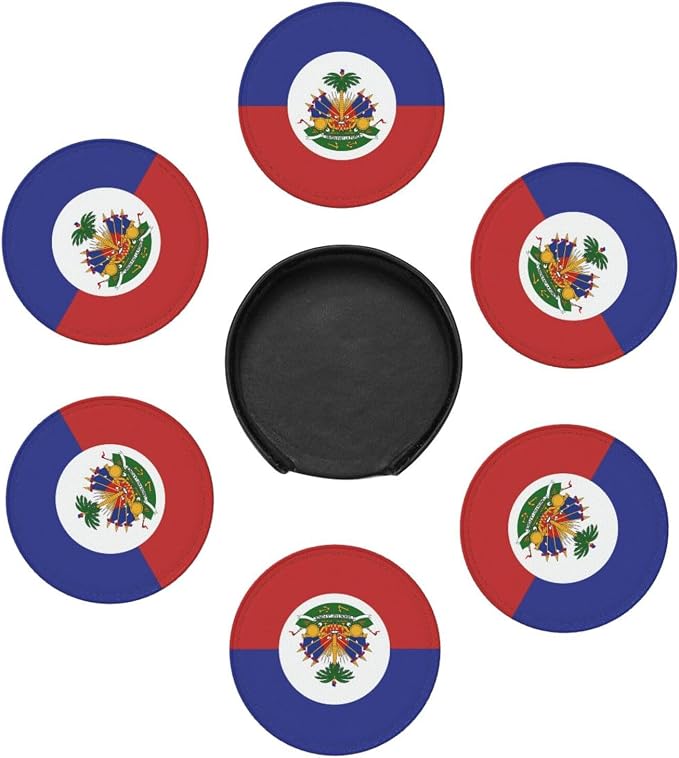 6 Pack Haiti Flag Leather Coaster - Image 3