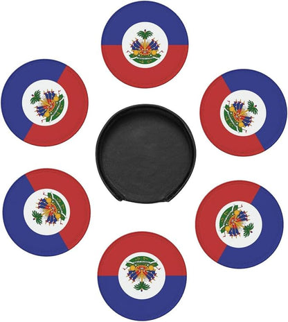 6 Pack Haiti Flag Leather Coaster - Image 3