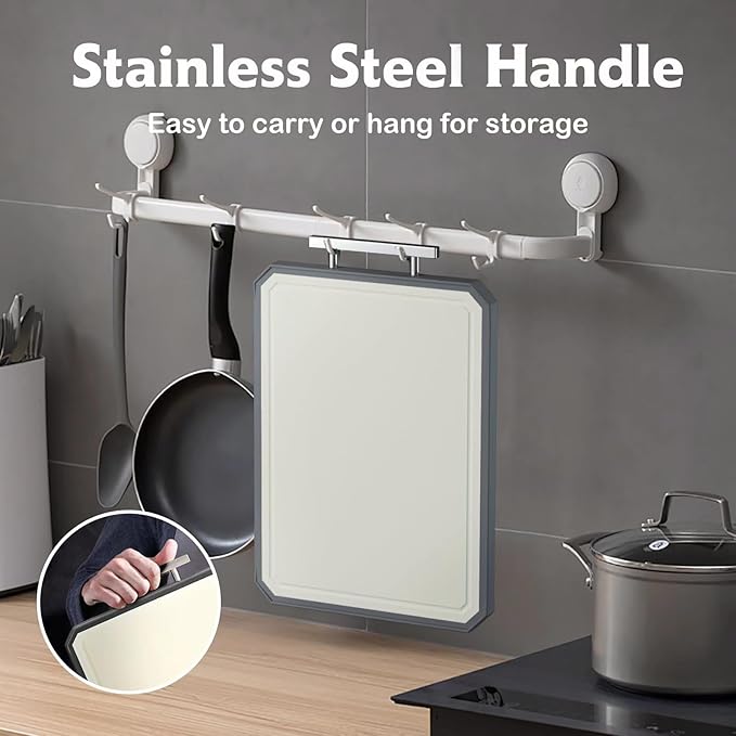 SNOWCLAD Stainless Steel Cutting Board,Double Sided Steel Cutting Board Set for kitchen,Stainless Steel/Wheat straw pp Large for meat,Dishwasher Safe [16 * 11+12 * 8.3 Inch]