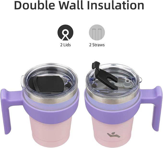 Konokyo 10 oz Tumbler with Handle and Straw, Insulated Travel Mug | Pastel - Image 3