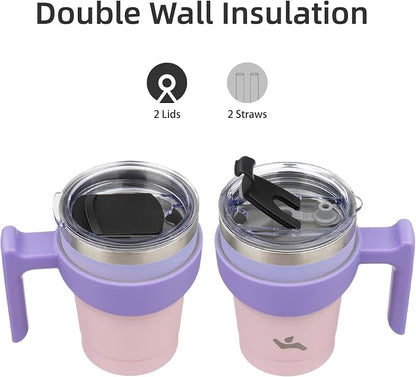 Konokyo 10 oz Tumbler with Handle and Straw, Insulated Travel Mug | Pastel - Image 3