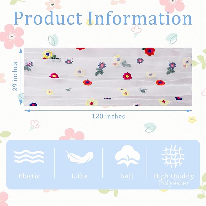 BINBE 1pcs Daisy Spring Table Runner Embroidery Gauze 10FT Florals Seasonal - Image 4