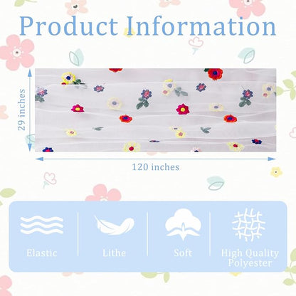 BINBE 1pcs Daisy Spring Table Runner Embroidery Gauze 10FT Florals Seasonal - Image 4