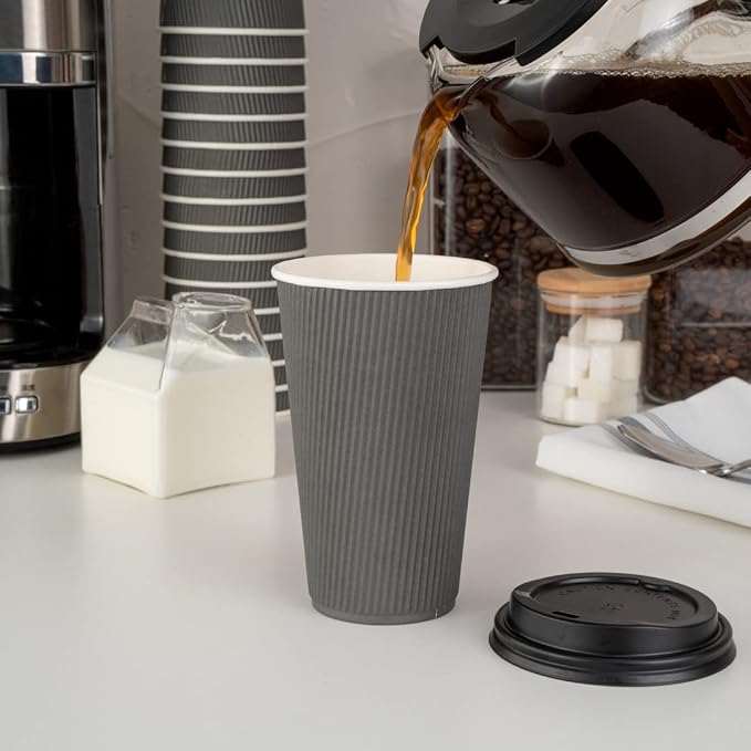 Restaurantware 16 Ounce Ripple Wall Disposable Coffee Cups, 500 Insulated Gray - Image 11
