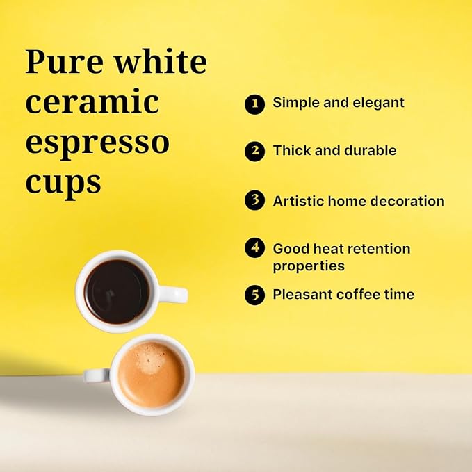 2.5 oz / 75 ml Pure White Ceramic Espresso Cups, Demitasse Espresso Mugs - Image 3