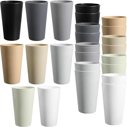 HEYCOME Set of 16 Wheat Straw Cups, Reusable Plastic Cups Sets, Water Glasses by StayHealthyStayHappy