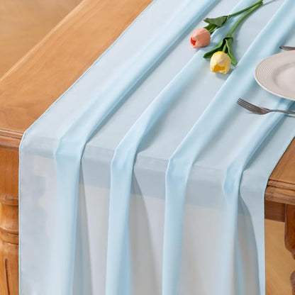Blue Chiffon Table Runner Summer Boho Wedding Birthday Party Decor | 14ft by Socomi