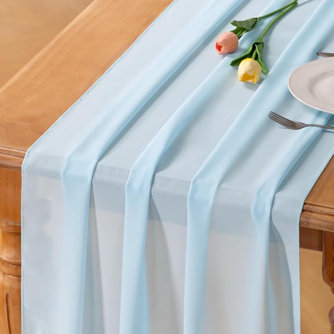 Blue Chiffon Table Runner Summer Boho Wedding Birthday Party Decor | 10ft by Socomi