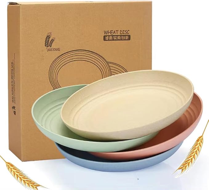 LRUUIDDE Unbreakable Cereal Dinner Plate, 9 Inch Wheat Straw Deep Reusable by LRUUIDDE
