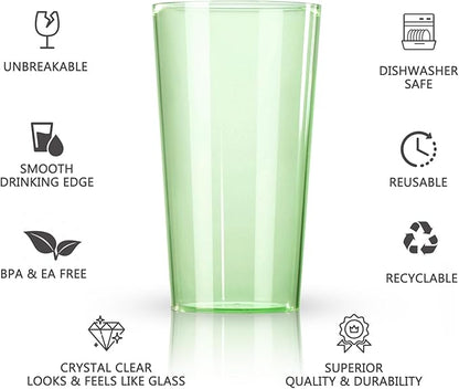 Liacere Plastic Drinking Glasses (Set of 12) 18oz Highball Green Reusable Plastic Glasses Colors，Kitchen Water Glasses Cup, Bar Tumbler Glassware Set for Beer, Juice, Cocktail, Whiskey, Milk