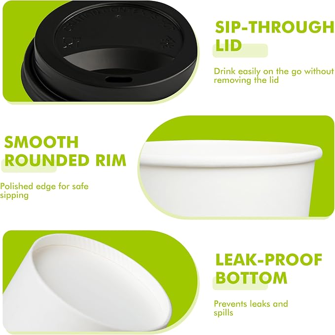 12 oz 50 Pack Disposable Paper Coffee Cups - Image 3