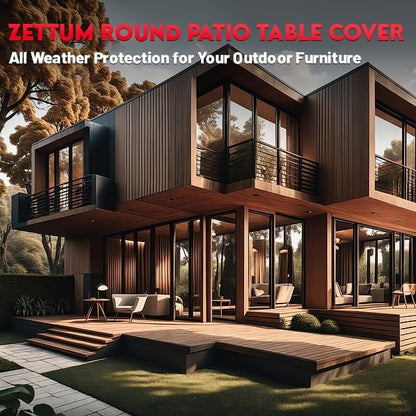 Zettum Round Patio Table Cover 90 Inch - 600D Outdoor Furniture Cover Round Waterproof & Heavy Duty, Large Lawn Furniture Set Covers for Outside Dining Table and Chairs Seating - 90 x 90 x 28 Inch