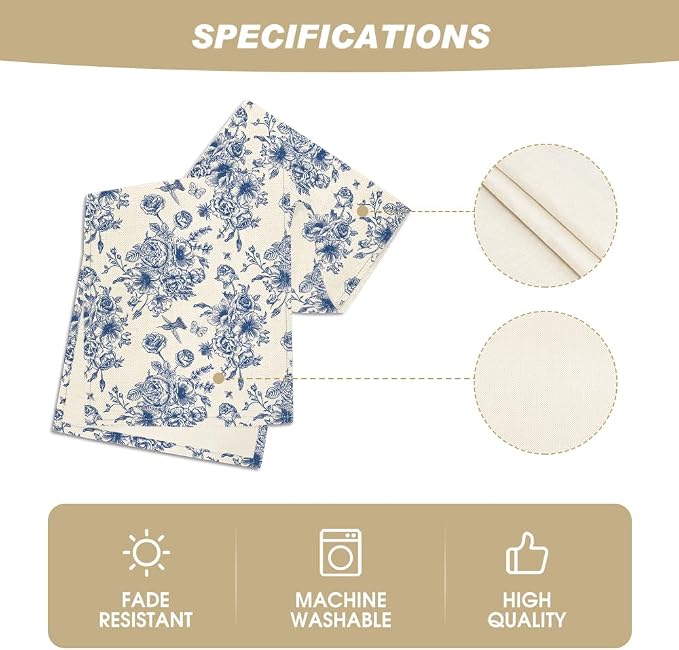 Artoid Mode Spring Navy Blue Floral Chinoiserie Table Runner, Seasonal Summer - Image 5