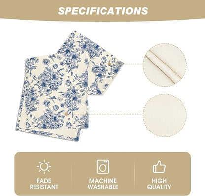 Artoid Mode Spring Navy Blue Floral Chinoiserie Table Runner, Seasonal Summer - Image 5