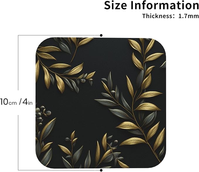 4Pcs Leather Coaster for Drinks Golden Olive Branch Cup Coasters Aesthetic - Image 2
