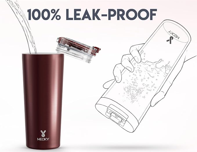 Meoky 24 oz Insulated Travel Coffee Mug: Leak Proof Lid, Mahogany | Stainless - Image 5