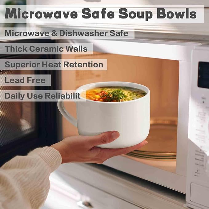 Soup Bowls with Handles & Spoons, 30oz Ceramic Ramen Bowl with Lid, Large Soup - Image 4