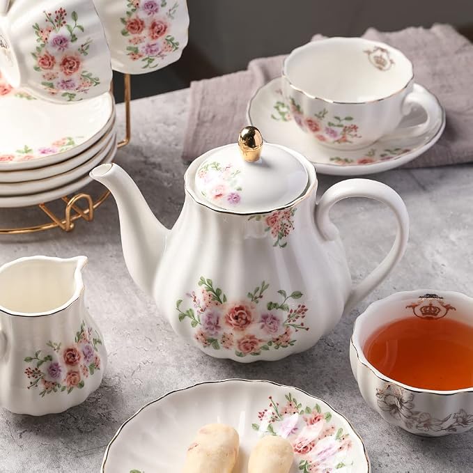 Porcelain Tea Sets British Royal Series, 8 OZ Cups & Saucer Service - Image 4