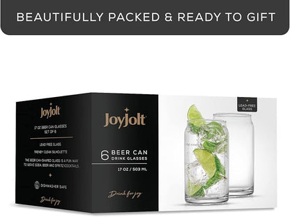 JoyJolt Drinking Glass Cups Set of 6-16oz Beer Can Glasses. Clear Soda Can - Image 7