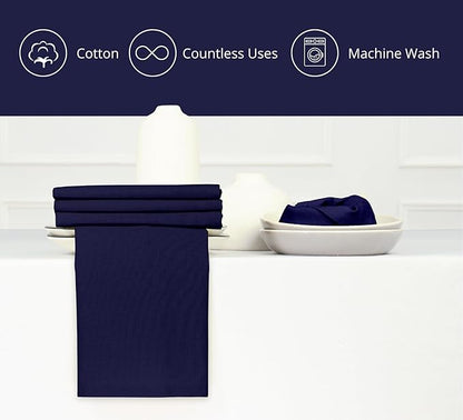 PurpleEssences Set of 12 Cloth Dinner Napkins 100% Cotton 18x18 Inch - Soft Durable Washable - Ideal for Farmhouse Party Christmas Holiday Winter - Perfect Everyday Use Table Linen - Navy Blue