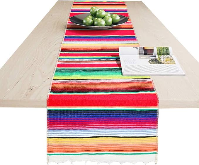 Fowecelt Mexican Serape Table Runner 14 x 84 Inch - Image 3