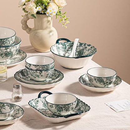 Ceramic Dinnerware Set, Floral Plates and Bowls Sets, Microwave & Dishwasher - Image 2