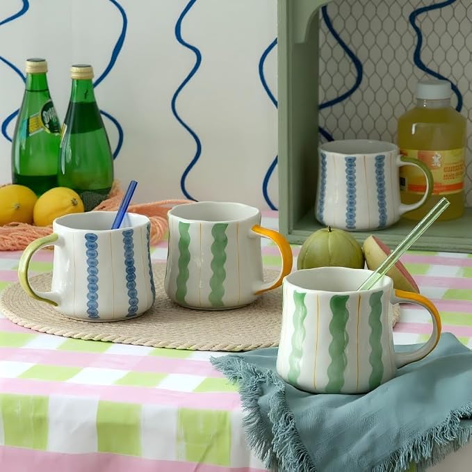Striped Ceramic Coffee Mug Set of 4 by DelightsGalore