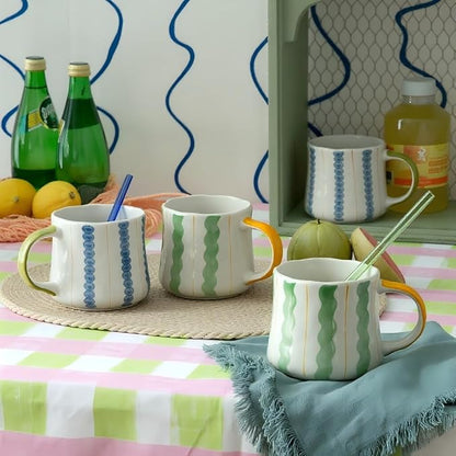 Striped Ceramic Coffee Mug Set of 4 by DelightsGalore