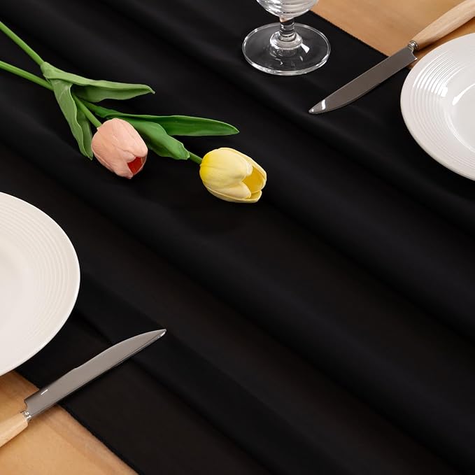 Black Halloween Chiffon Table Runner Fall Boho Wedding Birthday Party Decor | - Image 2