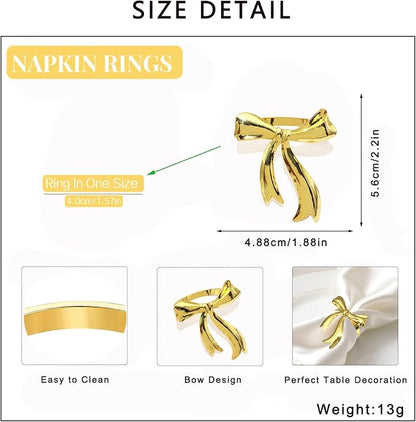Bow Napkin Rings Set of 12 Shiny Gold Metal Bow Napkin Holders - Image 8