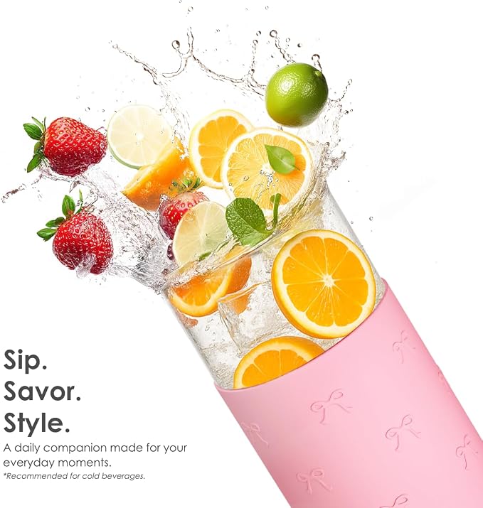 SANDJEST Glass Tumbler with Straw and Lid, Glass Water Bottle with Silicone - Image 4