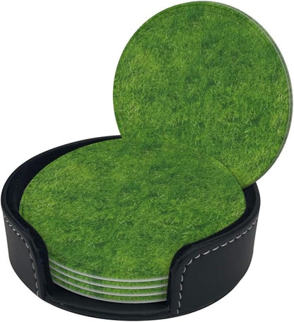 6 Pcs Green Grass Leather Coasters - Image 3