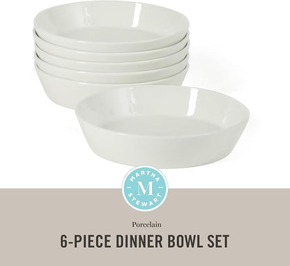 Martha Stewart Selma Pasta Bowls Set of 6, 43oz White Porcelain Soup Bowls & - Image 2