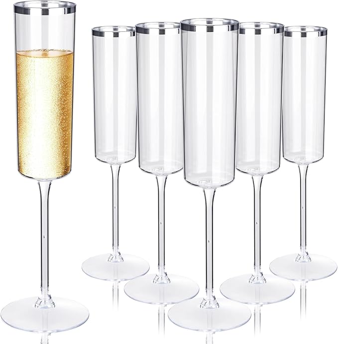 Ciaell 24 Pack Silver Plastic Champagne Flutes by Ciaell