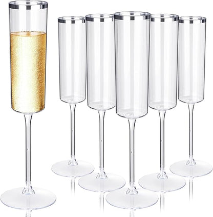 Ciaell 24 Pack Silver Plastic Champagne Flutes by Ciaell