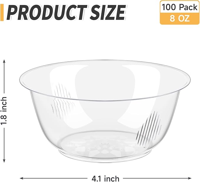 8 oz Small Clear Plastic Bowls, 100 Pack | Disposable Hard Plastic Party - Image 2