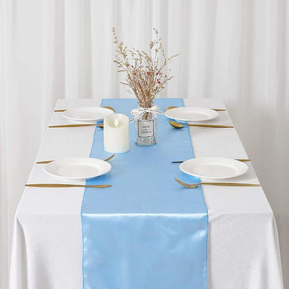 Baby Blue Satin Table Runners 10 Pack 12x108 inch Silk Smooth Fabric | Bright - Image 6