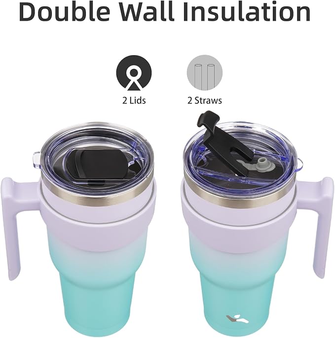 Konokyo 40 oz Tumbler with Handle and Straw, Insulated Travel Mug | Lavender - Image 3
