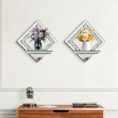 Pibeyer Mirrored Candle Sconces with Acrylic Diamond, Crushed Diamond Wall Candle Holders, Home Décor