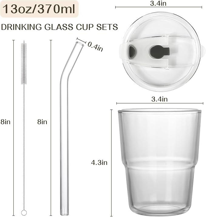AUFXKOO13oz Glass Tumbler with Straw and Lid，2 Pack Iced Coffee Cups with lids - Image 2