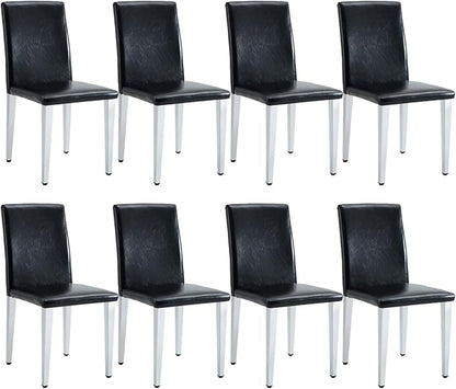 Dining Chairs Set of 8,Faux Leather with Chrome Plate Metal Legs,Armless Kitchen Room Chairs Set of 8,Max Load 300 Lbs,High Back Modern Design for Home Kitchen Living Room Bedroom