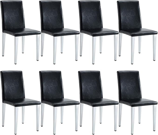Dining Chairs Set of 8,Faux Leather with Chrome Plate Metal Legs,Armless Kitchen Room Chairs Set of 8,Max Load 300 Lbs,High Back Modern Design for Home Kitchen Living Room Bedroom