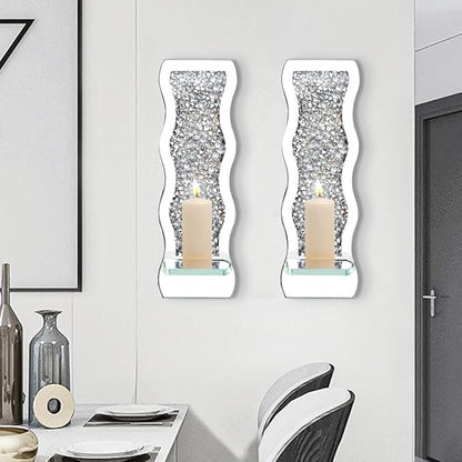 Pibeyer Mirrored Candle Sconces with Acrylic Diamond, Crushed Diamond Wall Candle Holders, Home Décor