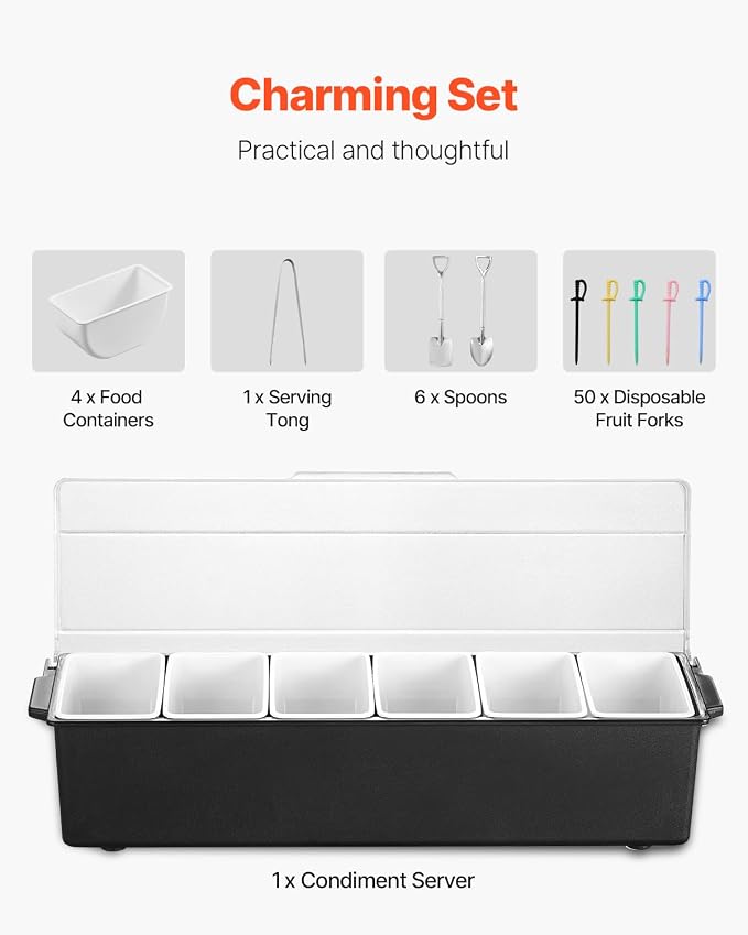 VEVOR Chilled Condiment Server, 6 Compartment Ice Cooled Condiment Serving - Image 5