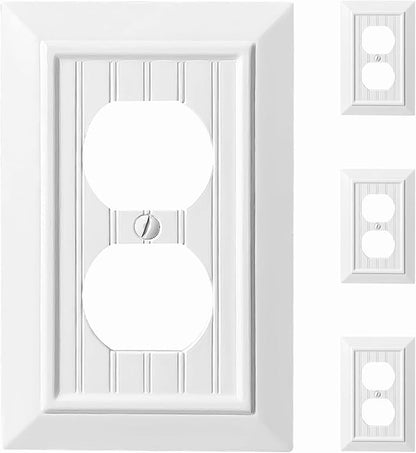 Beadboard Outlet Covers Wall Plates, Bamboo Fiber Light Switch Covers, Natural Material Electric Receptacle Decorative Switch Plate Outlet Cover (Pure White, 1 Gang Duplex 4 Pack)