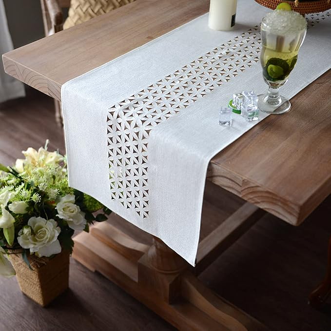 ARTABLE Off White Farmhouse Fabric Table Runner Finished Edge 16 x 104 Inch | - Image 4